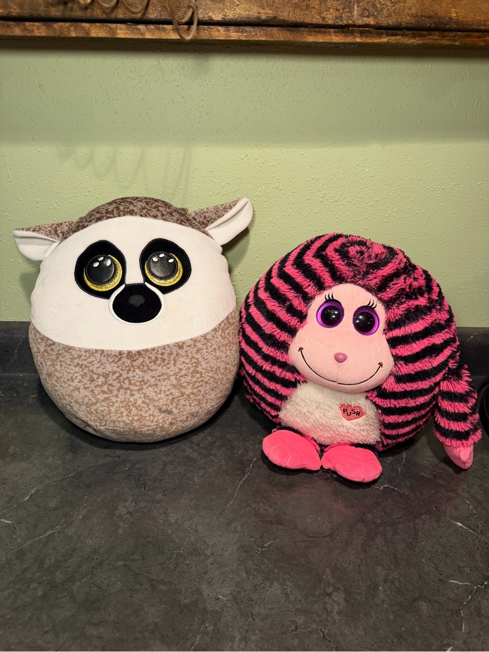 Ty Squish-a-Boos Linus Lemur and Ty Puffies Pink Zebra Plush Set